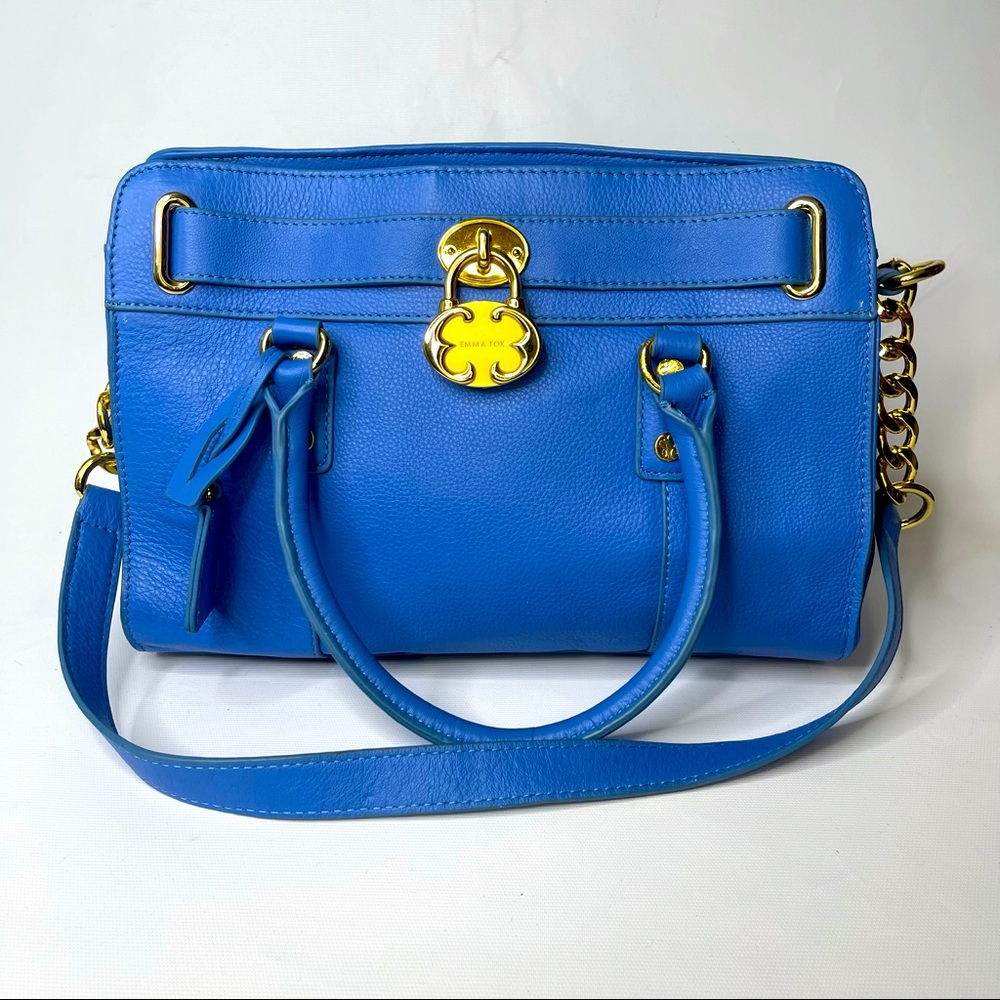 EMMA FOX Cambridge Blue Leather Lock Satchel NEW
